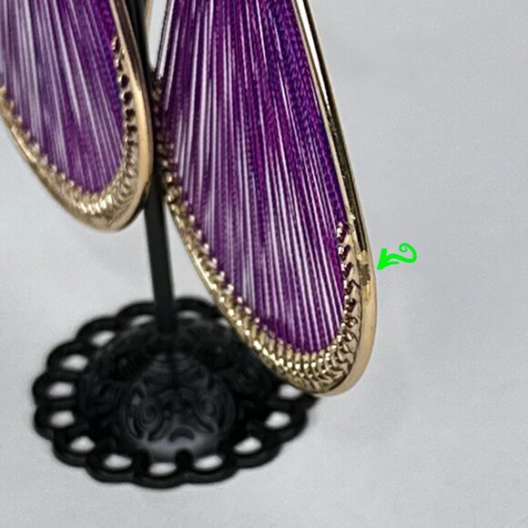Threaded‎ Faux Gold Purple Tear Drop Earrings - Picture 4 of 8